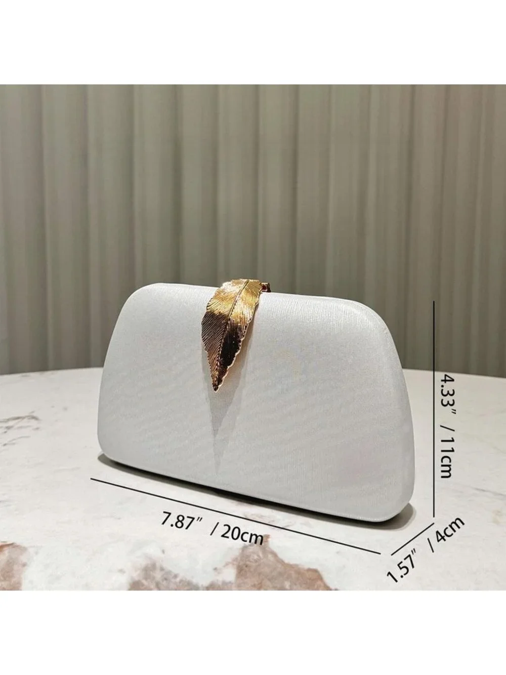 👜Women's White Banquet Bag Dinner Elegant Clutch With Metallic Leaves Clasp